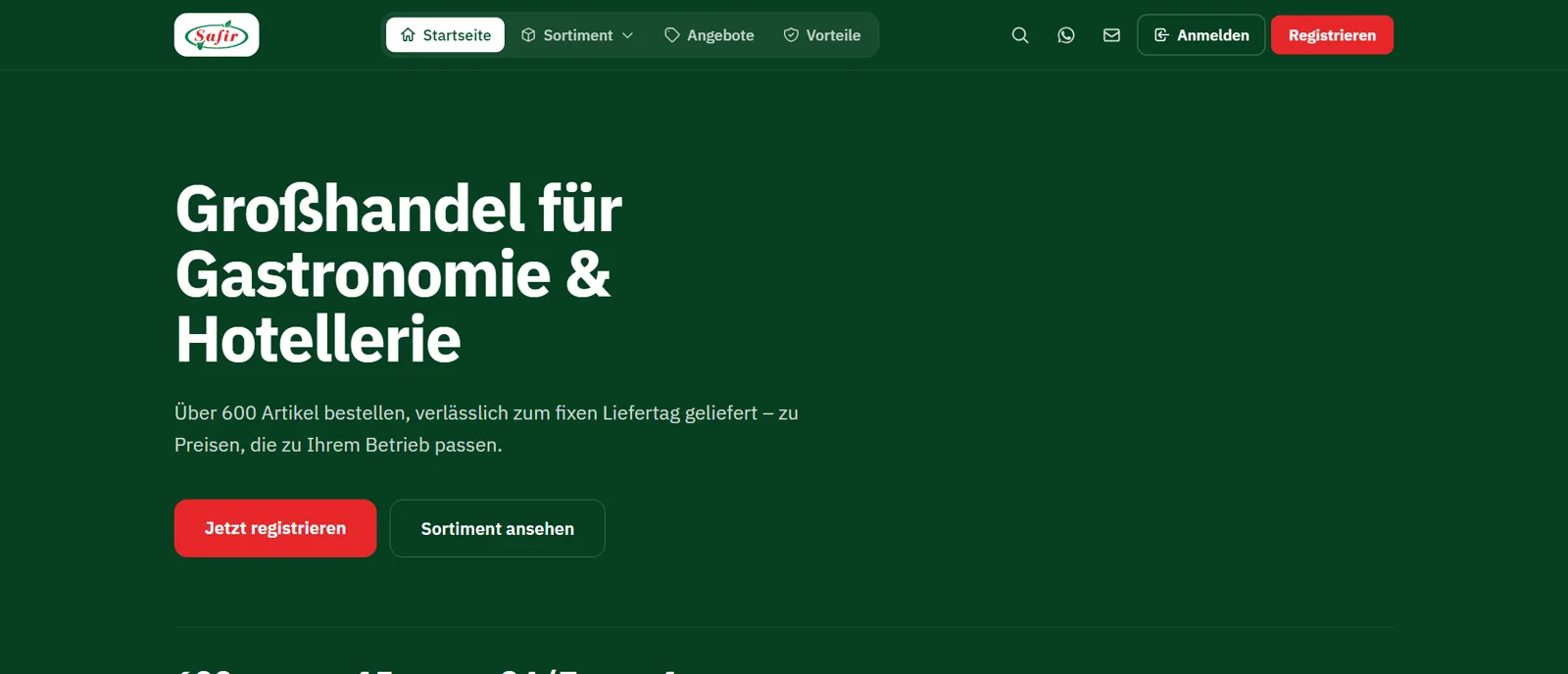 Startseite von safirshop.eu: Großhandel für Gastronomie und Hotellerie
